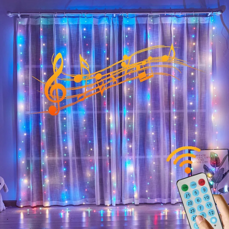 

Led Garland Curtain Lights 8 Modes Usb Voice Control Fairy Lights String Wedding Christmas Decor For Home Bedroom Festival Lamp