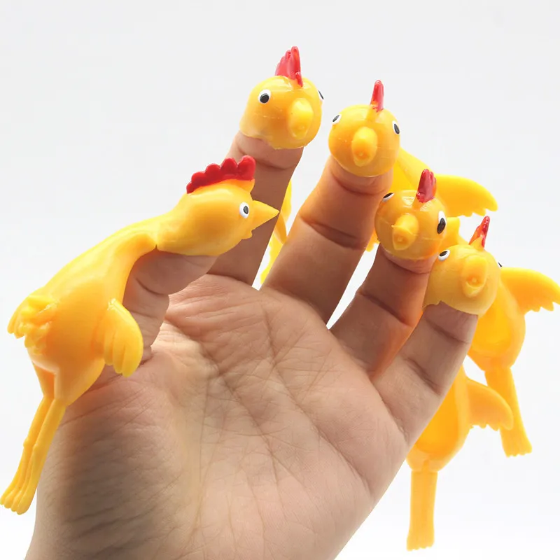 

5pcs Novelty Catapulted Ejection Chicken Toy Light Rubber Finger Prank Flying Toy Slingshot Chicken Finger Toys Turkey Sticky