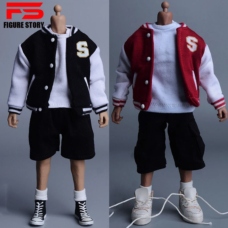In Stock 1/12 Scale Male Casual Loose Overalls T-shirt Baseball Jacket Clothes for PH TBL 6