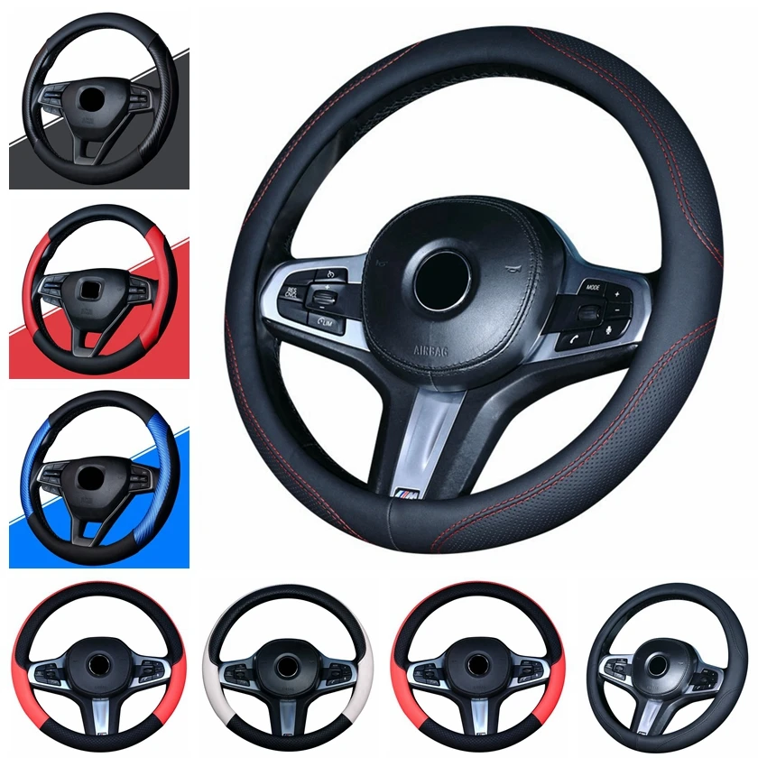 

37-38cm Car Steering Wheel Cover Skidproof Auto Steering- Wheel Cover Breathable Anti-Slip Leather Car-styling Car Accessories