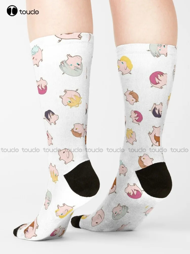 

Seven Deadly Pig Pattern Socks Womens Boot Socks Personalized Custom 360° Digital Print Gift Harajuku Street Skateboard Socks