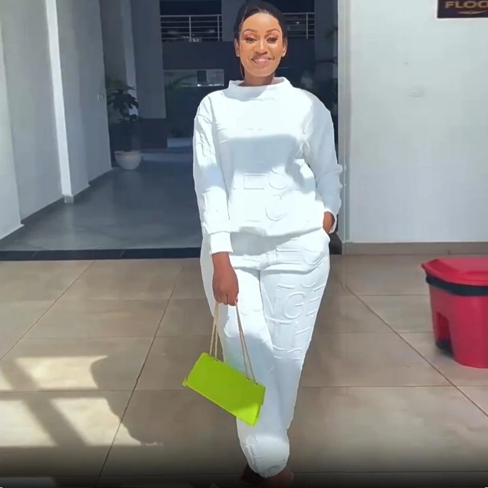 

2 Pieces Women's Sets 2023 Autumn Winter Letter Print Pullover Suit Tops And Pants Suits Two Piece Set Tracksuit Outfit