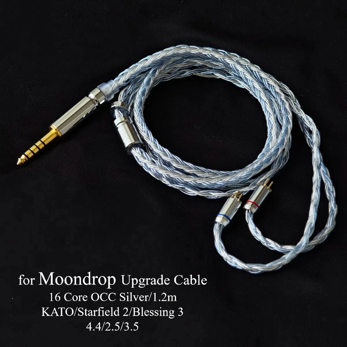 Фото Сменный кабель Moondrop KATO/Starfield 2/Blessing 3, 16-жильный посеребренный Hi-Fi-шнур OCC, 3,5 мм, с дизайном без запутывания №1