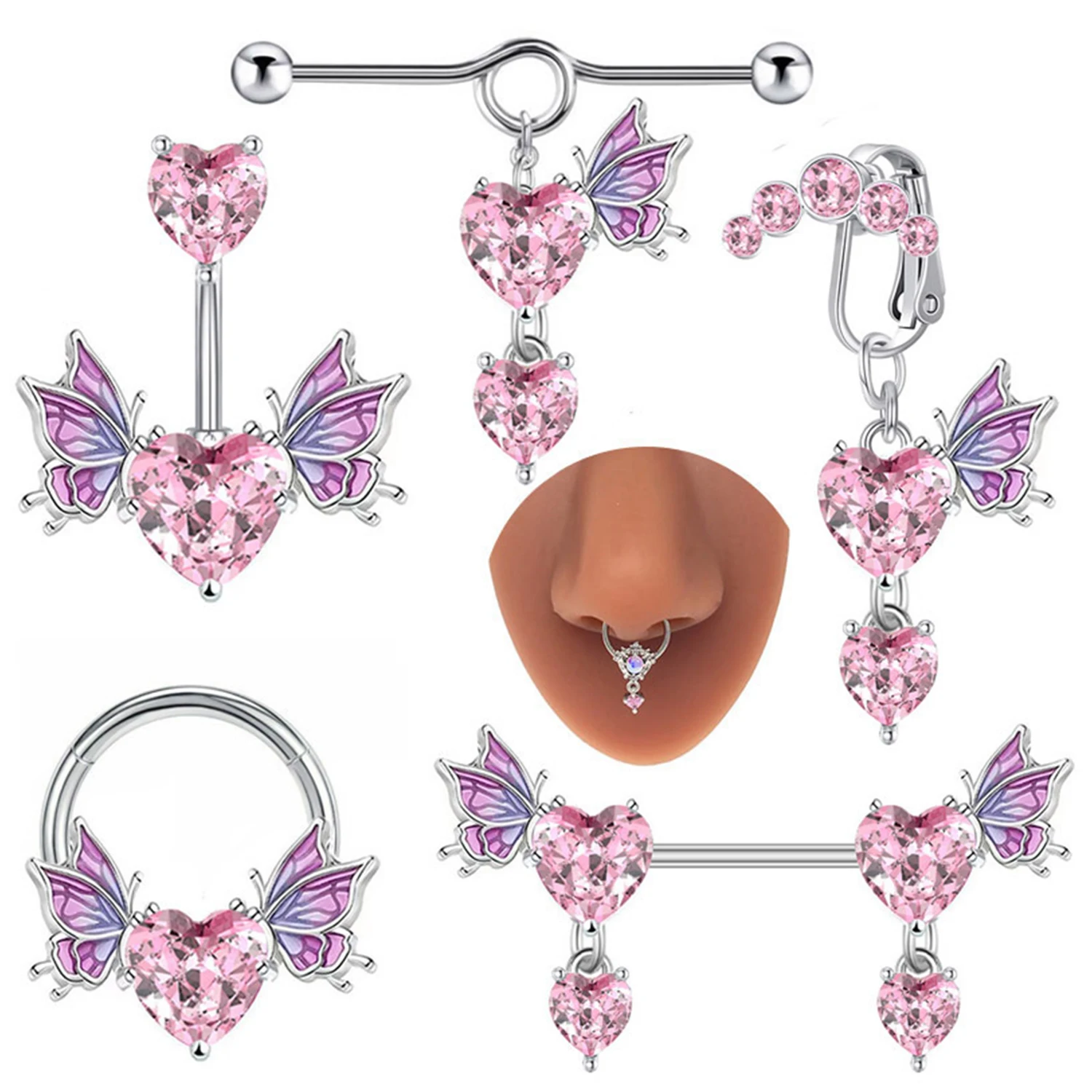1Pcs Heart Belly Button Rings Women Fashion Wing Belly Ring Dangle Butterfly Navel Piercing Barbell Pircing Zircon Jewelry