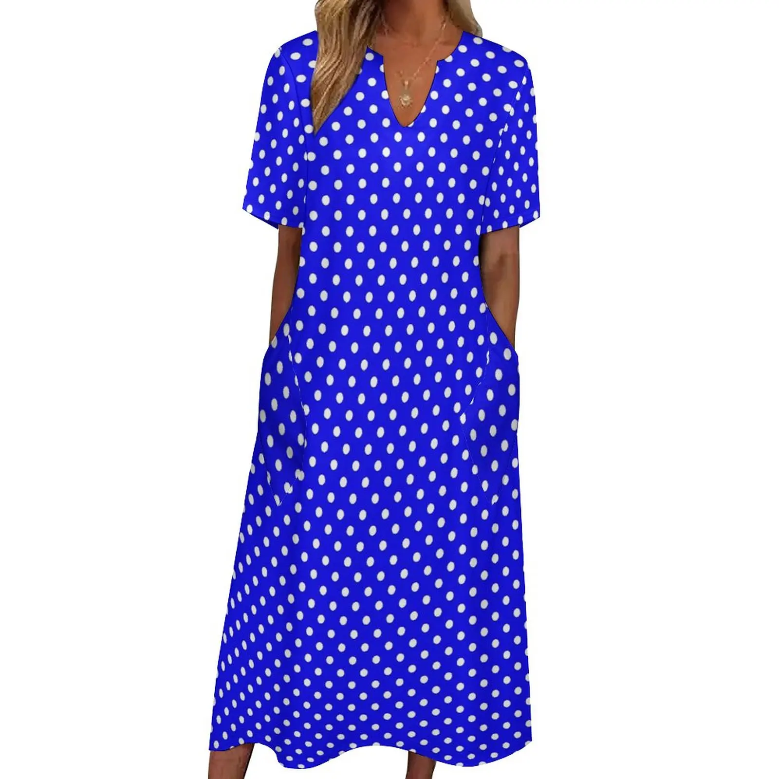 

Classic Polka Dots Dress Spring Blue and White Street Wear Bohemia Long Dresses Female Kawaii Maxi Dress Birthday Present