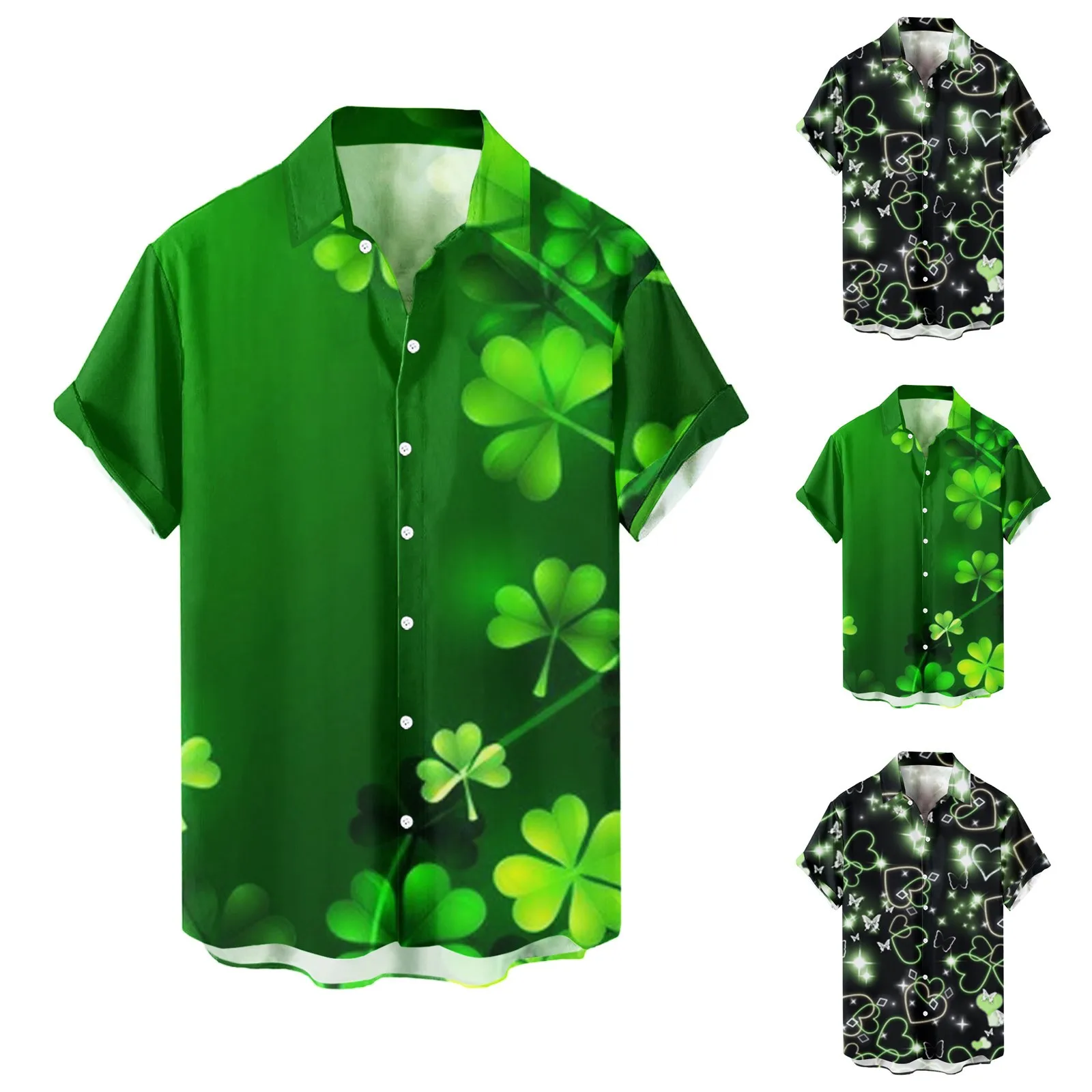 

Men Casual St. Patricks Day Print Blouse Shirt Harjauku Art 3d Digital Print Overshirt Streetwear Oversized Casual Shirt Retro