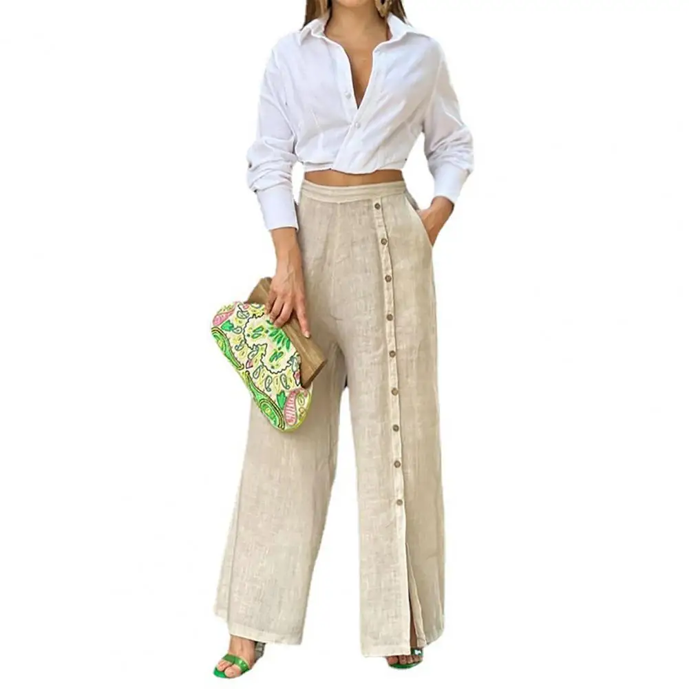 

Warm Wide Leg Pants Long Sleeves Autumn Blouse Pants Set for Dating