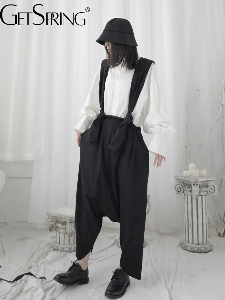

GetSpring Women Pants Capris Fashion Loose Leisure Ankle-Length Pants 2022 Summer New High Waist All Match Black Trousers