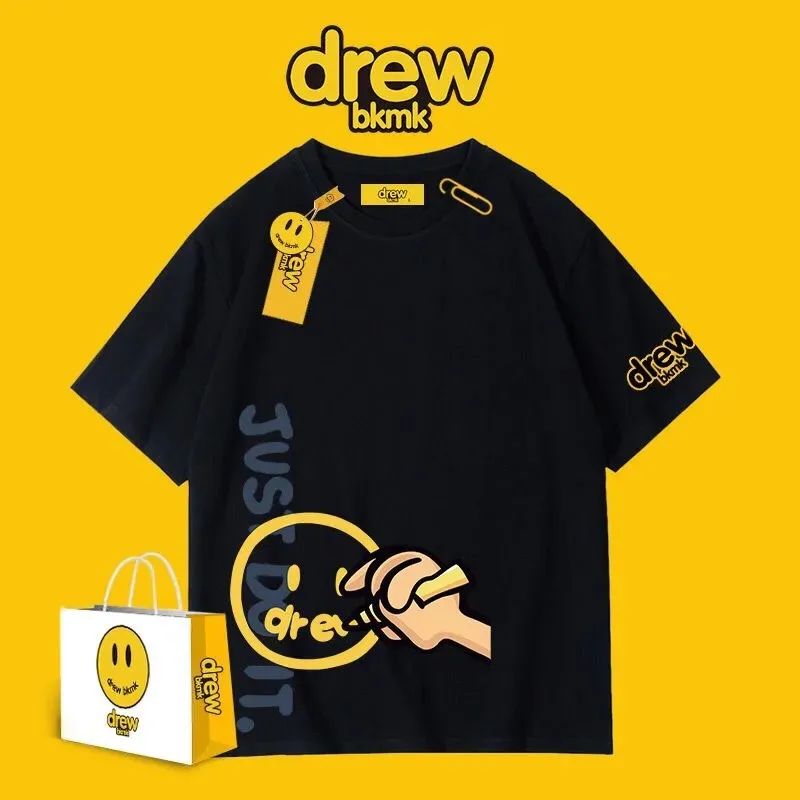 

Smiley Drew short-sleeved t-shirt with the same high street fashion brand European and American couples wear cotton loose Justin