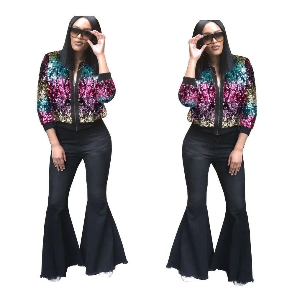 Женская бейсбольная куртка-бомбер с блестками и вышивкой