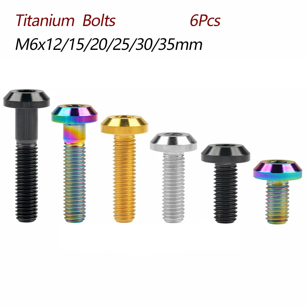 

Wanyifa 6Pcs Titanium Bolts M6x12/15/20/25/30/35mm Thick Umbrella Head Ti Allen Screws for Bike Motorcycle Modified Fasteners