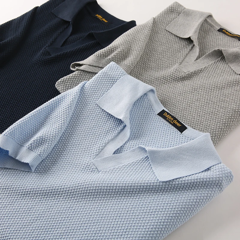 

High End V-neck Men Shirt Short Sleeve Polo Shirt Pineapple Knit Texture Summer Leisure Men's Business Polo Shirt High Quantity