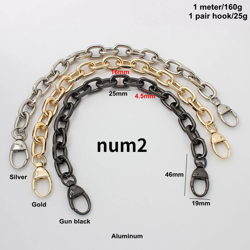 Hight Quality 30-120cm Aluminum Chains 4.5*16*25mm with Snap Hooks for Diy Leather Bag Purse Replace Chains Bag Accessories