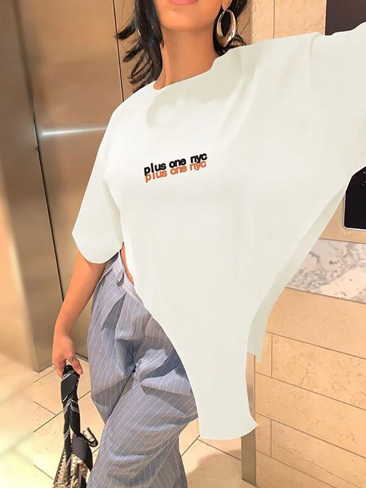 Simenual повседневные футболки с буквенным принтом в городском стиле свободные