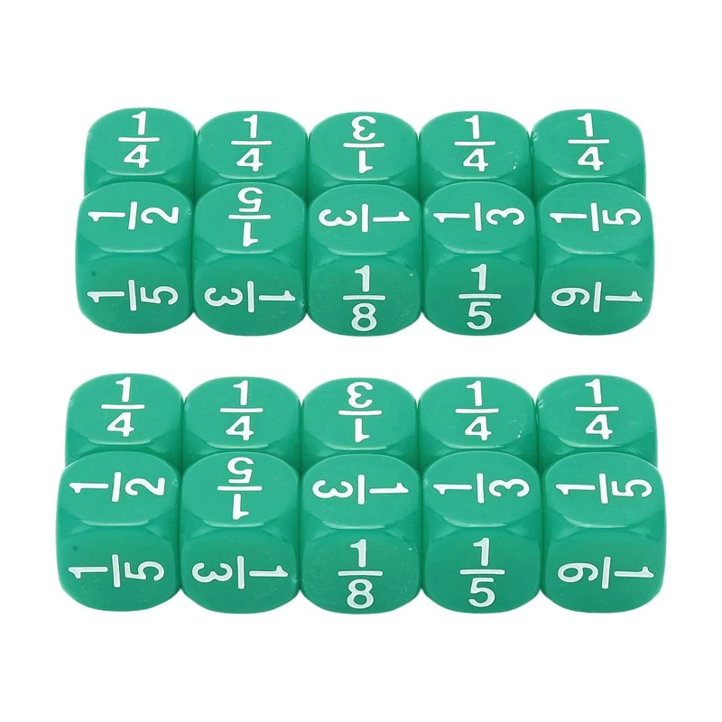 

20Pcs Acrylic Math Fraction Dice Rounded Fractional Dice Teaching Dice Set Green