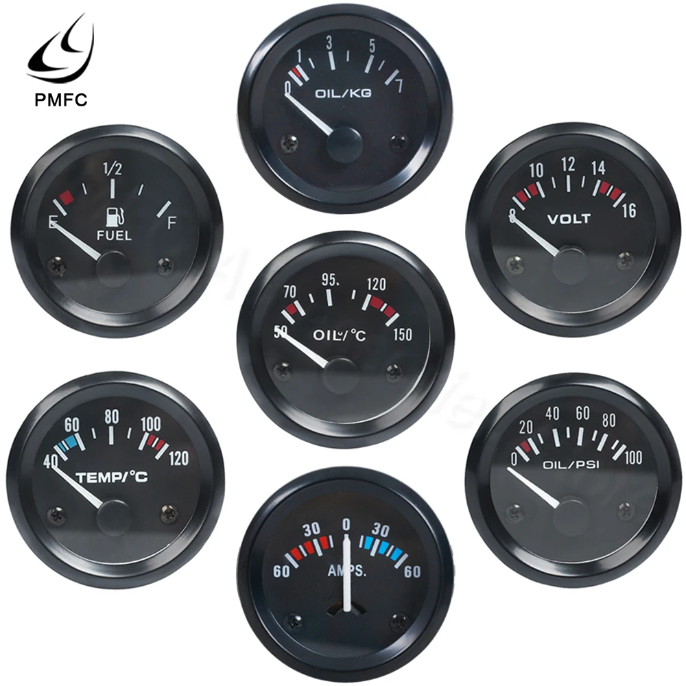 

Vehicle Meter 12V Automobile Car Gauge 2" 52mm Water Temp Oil Temp Oil Press Fuel Volts Oil press kg Ammeter Gauge Black Shell