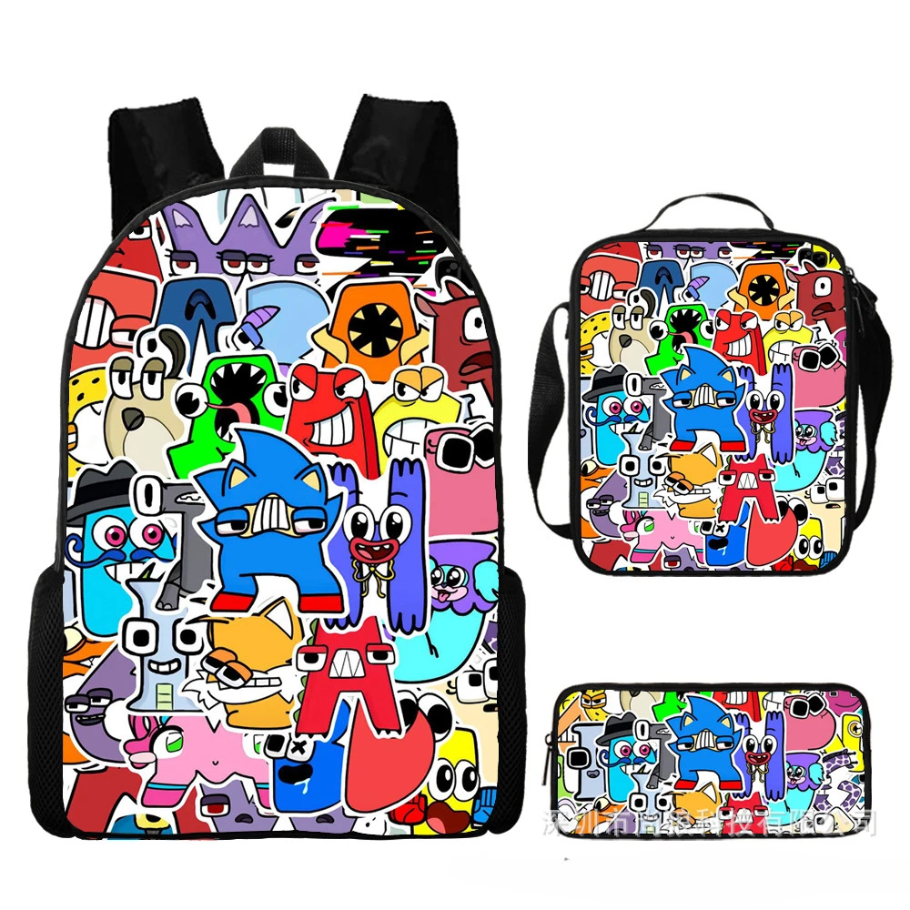 

3PC Alphabet Legend Cartoon Digital Printing Schoolbag Alphabet Lore Satchel Children's Gifts Anime Cartoon School Bag Mochila