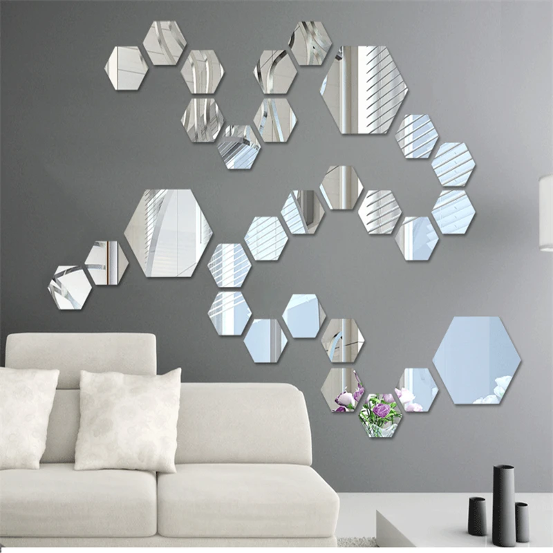 

Hexagonal Mirror Acrylic Wall Sticker Living Room Background Wall Crystal Stereo Mirror Wall Sticker Home Decor