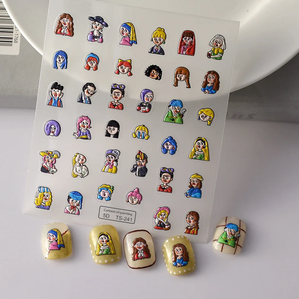 

Cartoon Series Embossed Nail Art Stickers 5D Cute Hand-painted Pattern Design Ultra-thin Charm Slider Manicure Decals Nails Tips
