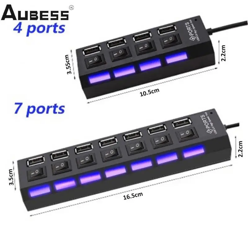 

High Speed 4/7 Ports USB HUB 2.0 Adapter Expander Multi USB Splitter Multiple Extender With Switch 30CM Cable For PC Laptop New
