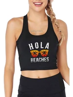 hola beaches tank top funny beach vacation summer tank top womens slim fit yoga sports training crop tops gym vest