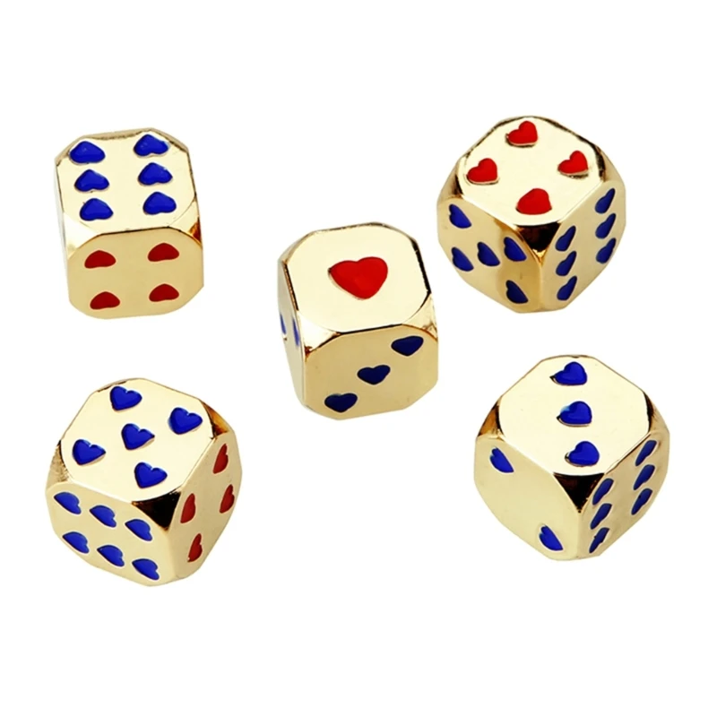 

2022 New 5 Pcs 6 Sided Dice Set Metal Tone Dice Round Corner Dice Board Game Accessorios