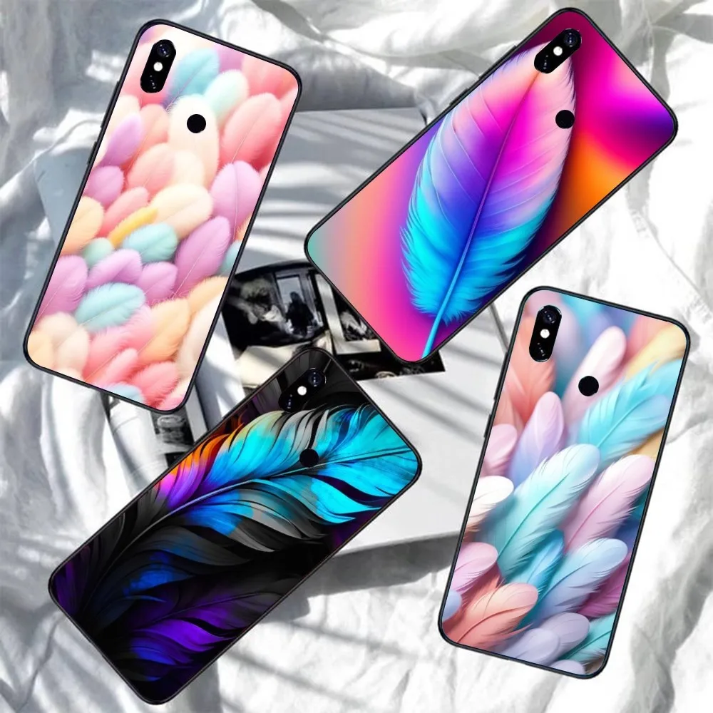 Модный чехол с перьями для Xiaomi Redmi Note 12 11 10 9T 8 7 Pro 9 9A 9C черный мягкий телефона