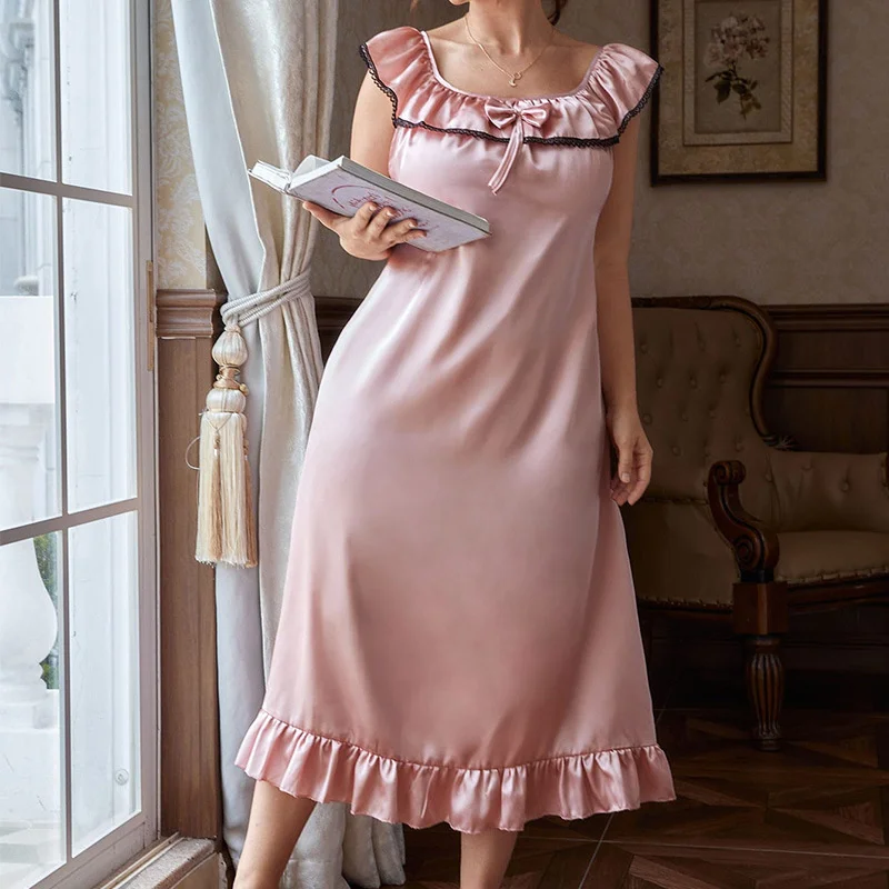 Night Dress Women Satin Solid Sleepdress Women Sexy Sleepwears Nightgown Sexy Summer Sleepshirt Nightdress New Plus Size Lingere