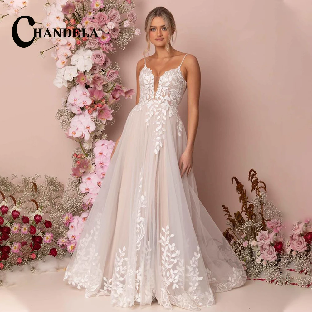 Женское свадебное платье на бретелях-спагетти