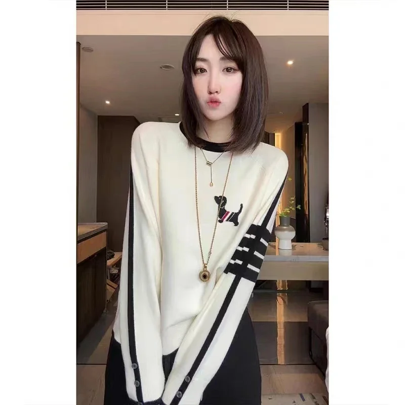 Корейские милые женские осенние Топы с длинными рукавами милый жаккардовый