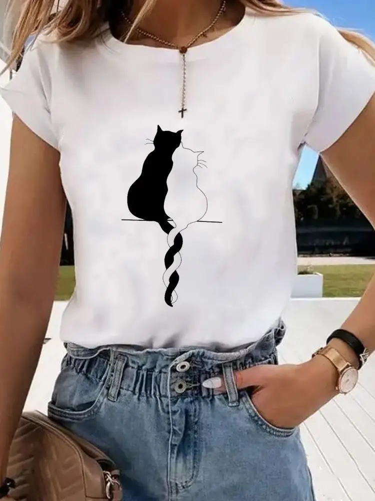 

Summer Women's T-shirt Ladies 3D Print Cat Love Sweet Graphic T Shirt Fashion Casual Street Short Sleeve Tees Women Y2k Clothes