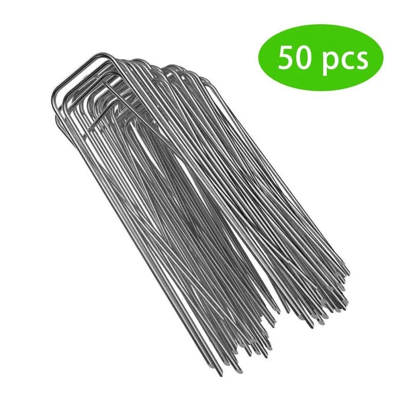 

50Pcs/Pack Galvanized Steel Garden Pile U-Shaped Nails Fixing Turf Tool For Weed Fabric Landscape Anti-Bird Mesh Net