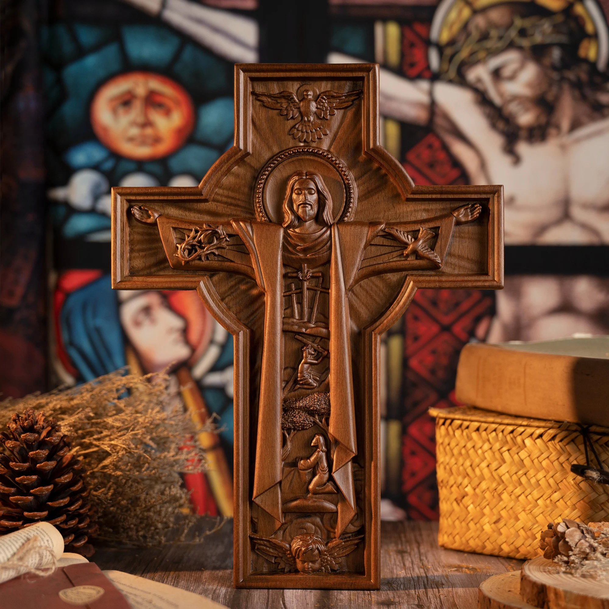 

Christian Cross Home Wall Decor Jesus Christ Ascension Catholic Priest Wall Wooden Cross Religious Saint Baptism Easter Gift