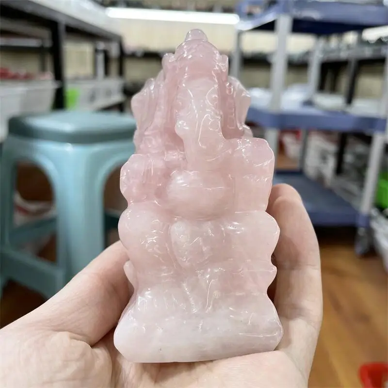 

1PC Natural Rose Quartz Crystals Ganesha Carvings Healing Statues Fengshui Ornaments Reiki Home Room Decoration