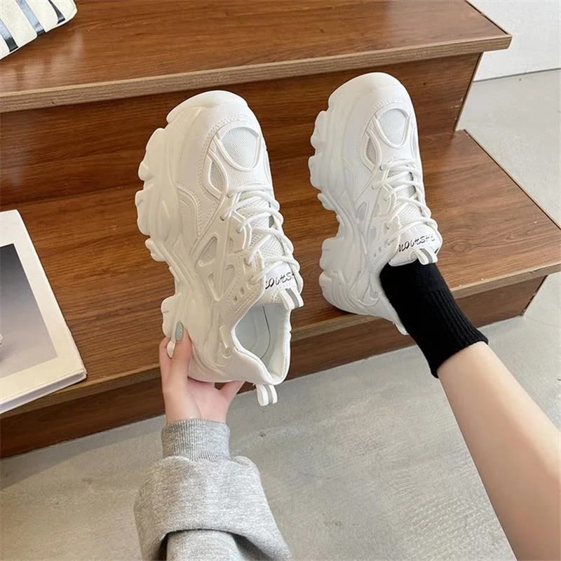 

Sneakers Women 2022 Fashion Lace Up Platform Shoes Solid Color White Sneakers Comfortable Flat Female Footwear Zapatillas Mujer