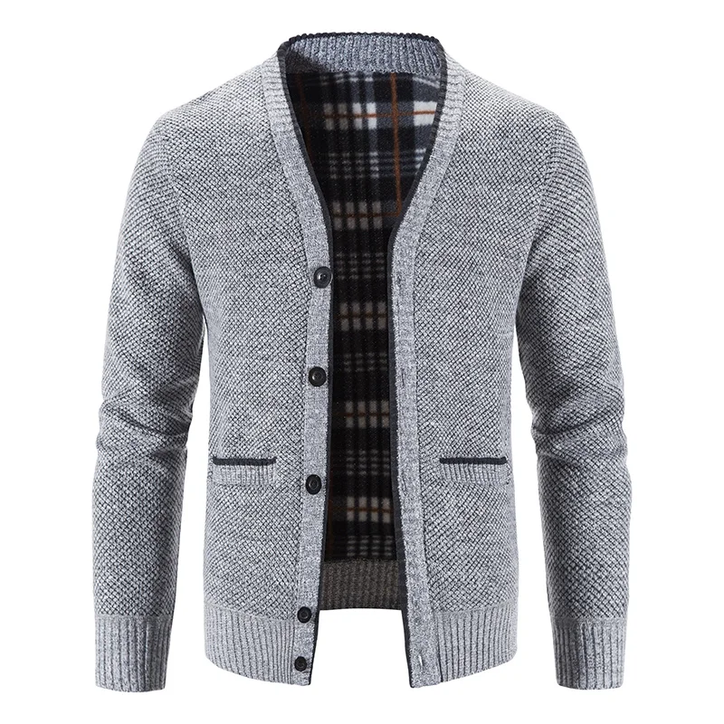 Casual Men's Knitwear Cardigan Autumn Winter Sweater Men Fashion V-neck Button Cardigan Solid Color Loose Fluff Catch Warm Coat