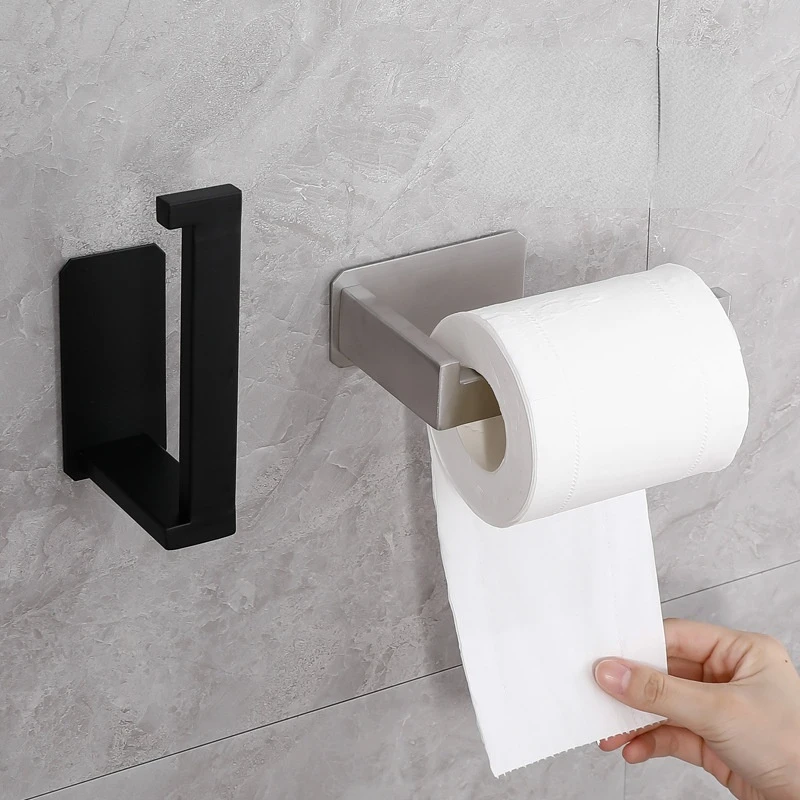 

Stainless Steel Toilet Roll Holder Self Adhesive in Bathroom Tissue Paper Holder Black Finish Easy Installation no Screw