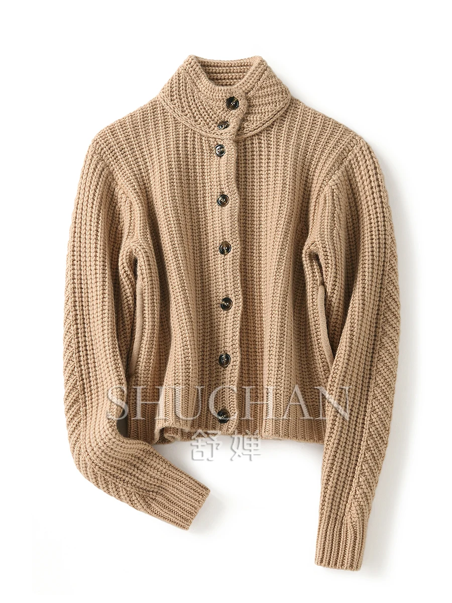 Женский кашемировый свитер с воротником-стойкой