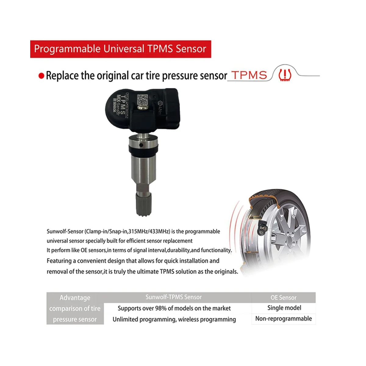 Программируемый TPMS датчик 6 шт. 433 МГц 315 давления в шинах универсальный 2-в-1 для-Autel
