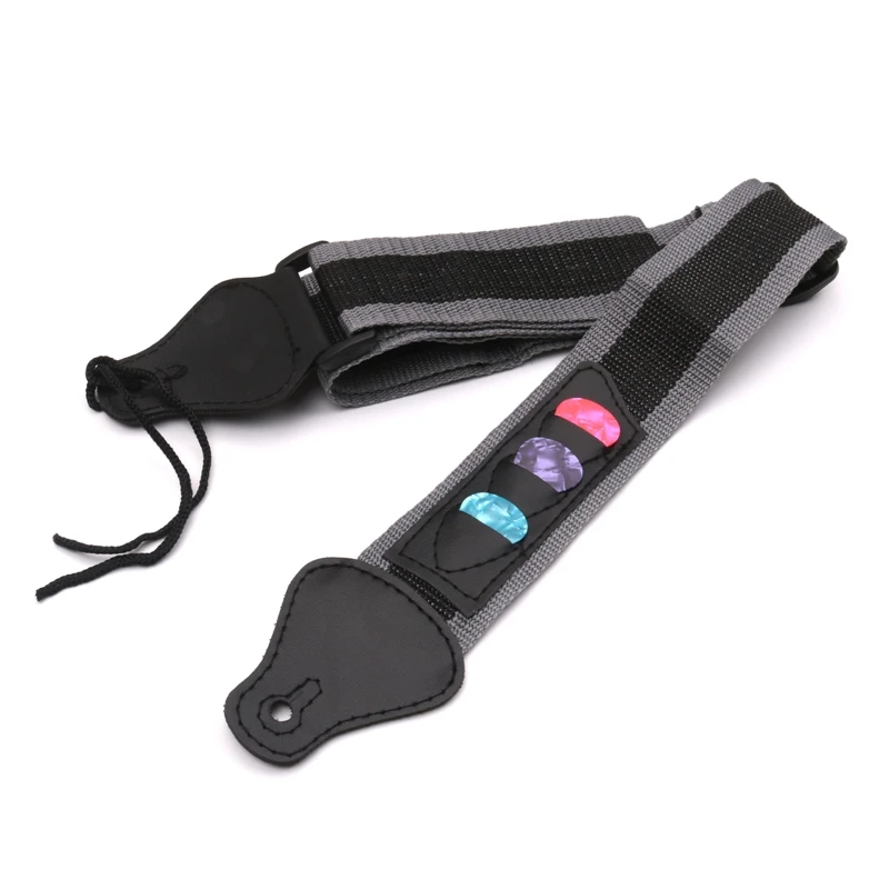 

Guitar Strap Weave Strap with 3 Pick Holders Soft Nylon Leather Ends Strap For Bass Electric & Acoustic Guitars Black
