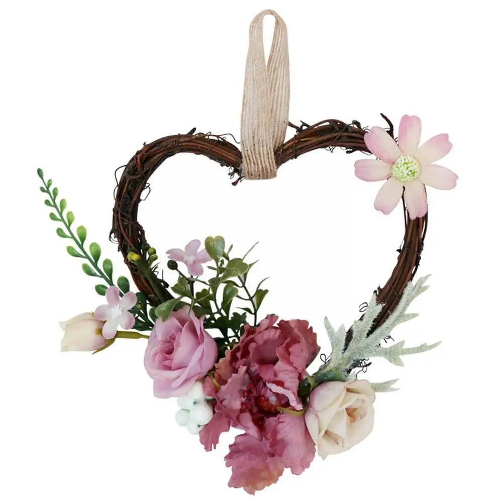 

Valentines Wreath For Front Door Heart Shape Artificial Rose Flower Garland Silk Fake Peony Wedding Wall Hanging Decoration R4O4