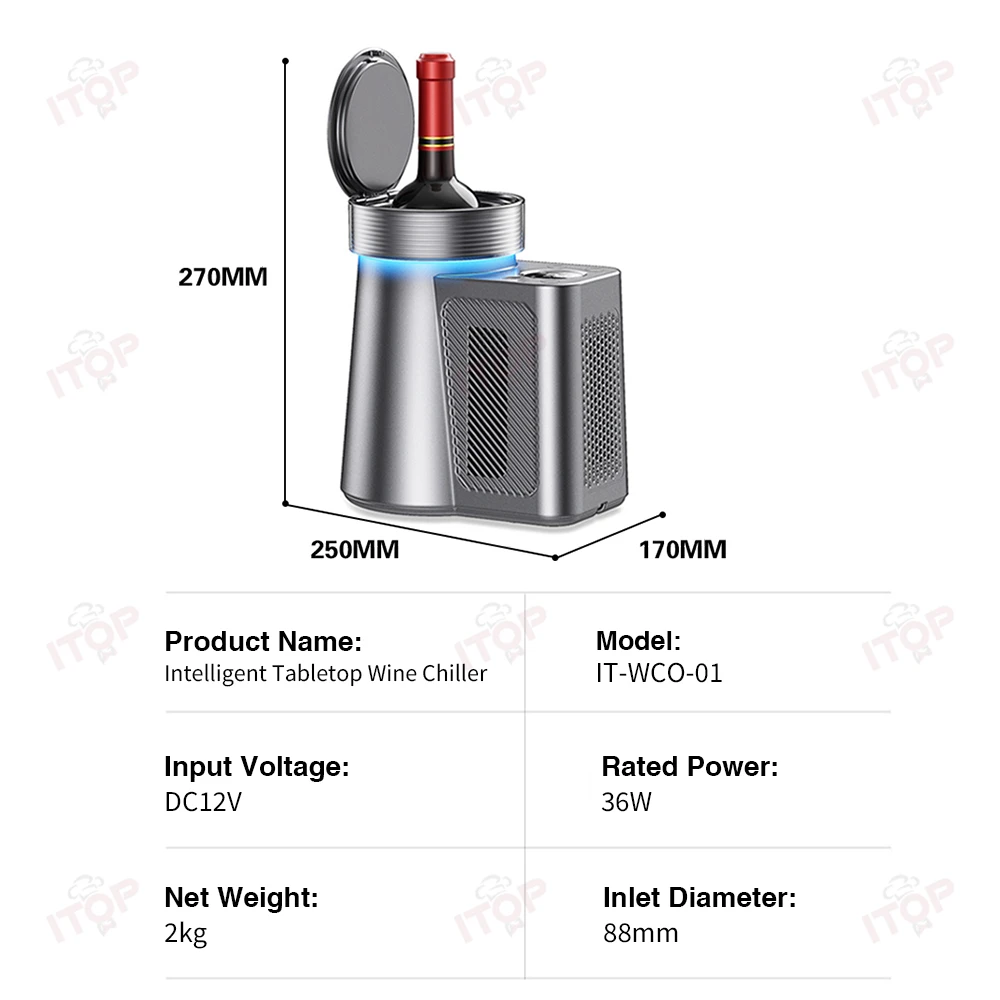 ITOP WCO-01 Wine Chiller — умный винный охладитель, подходящий для большинства бутылок вина объемом 750 мл, 2-20 штук. ℃   Установка температуры (art.: 3920dcec197de) - 3920dcec197de