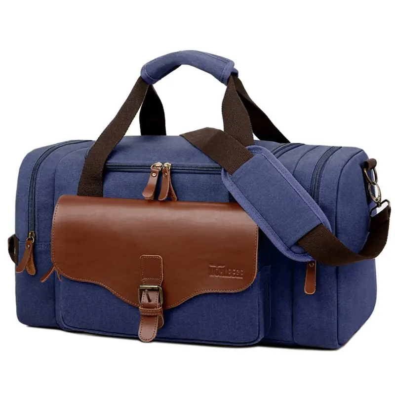

Stylish Men Large Capacity Travel Weekender Bag,Canvas Multi-Function Tote Carry On Luggage Bag- Blue