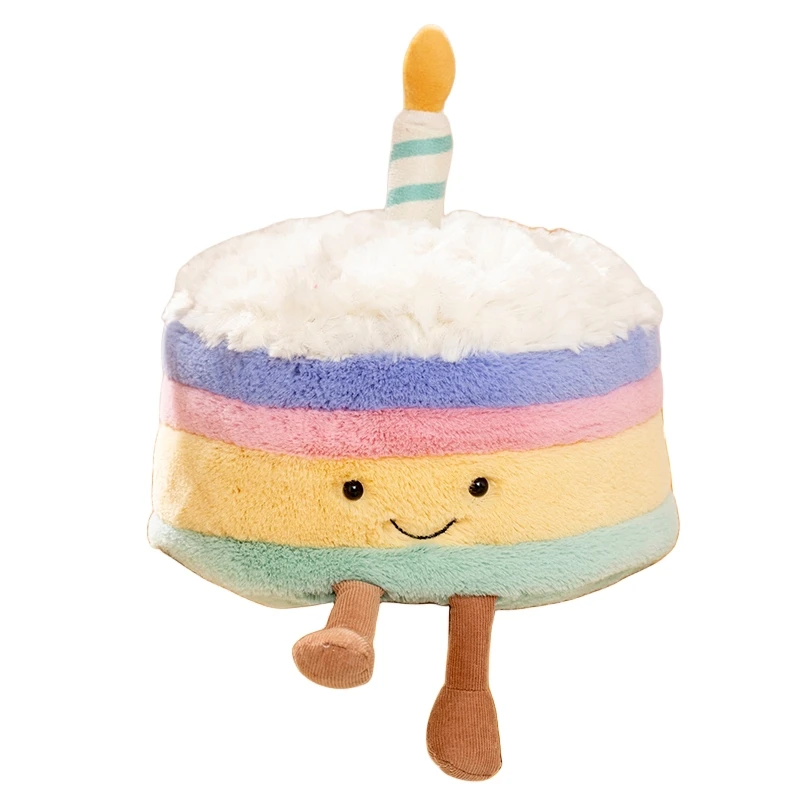 

26cm New Cute Fluffy Smile Rainbow Cake Plush Toy Simulation Stuffed Soft Plushie Dessert Birthday Cake Doll for Kids Girls Gift