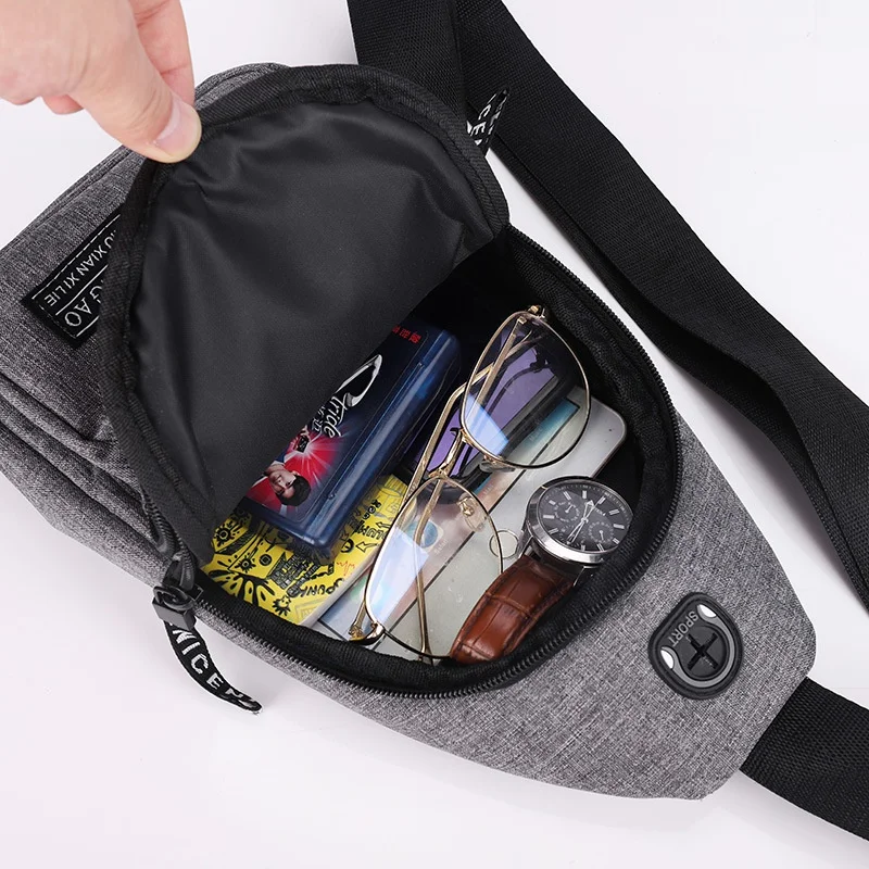 New Fashion Men's Chest Bag Sports USB Charging Shoulder Bag Multi Function Man Travel Crossbody Bag Casual Sling Bag