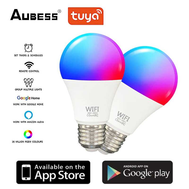 

15W WiFi Smart Light Bulb B22 E27 LED RGB Lamp Work With Alexa/Google Home AC100-240V RGB+White Dimmable Timer Function Bulb