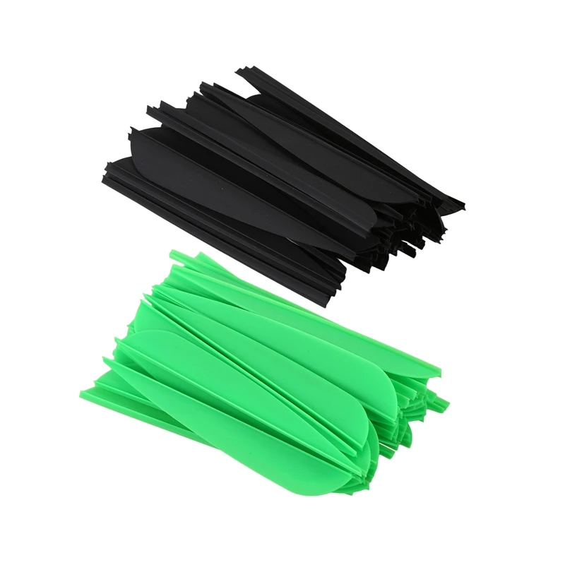 

100 Pack Arrows Vanes 4 Inch Plastic Feather Fletching For DIY Archery Arrows - 50 Pack Black & 50 Pack Green