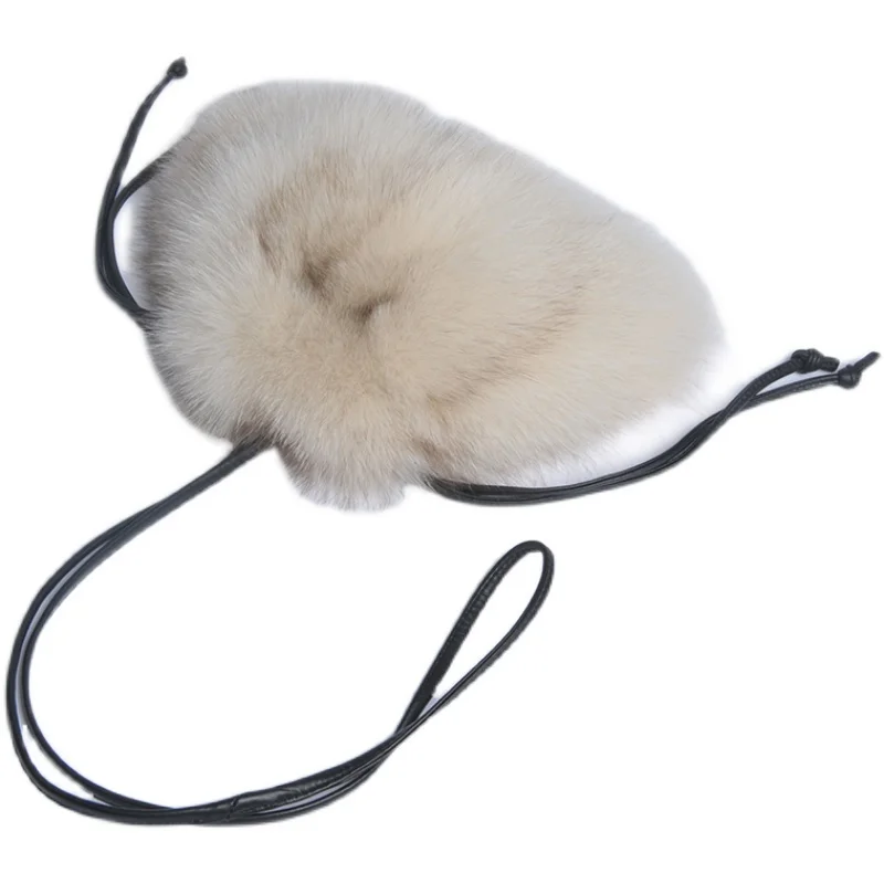 

Lucky Plush Single High Wrist quality Hand Holding New Shoulder Female Fur Bag Winter Handbag Genuine Fox Bags Leather Strap