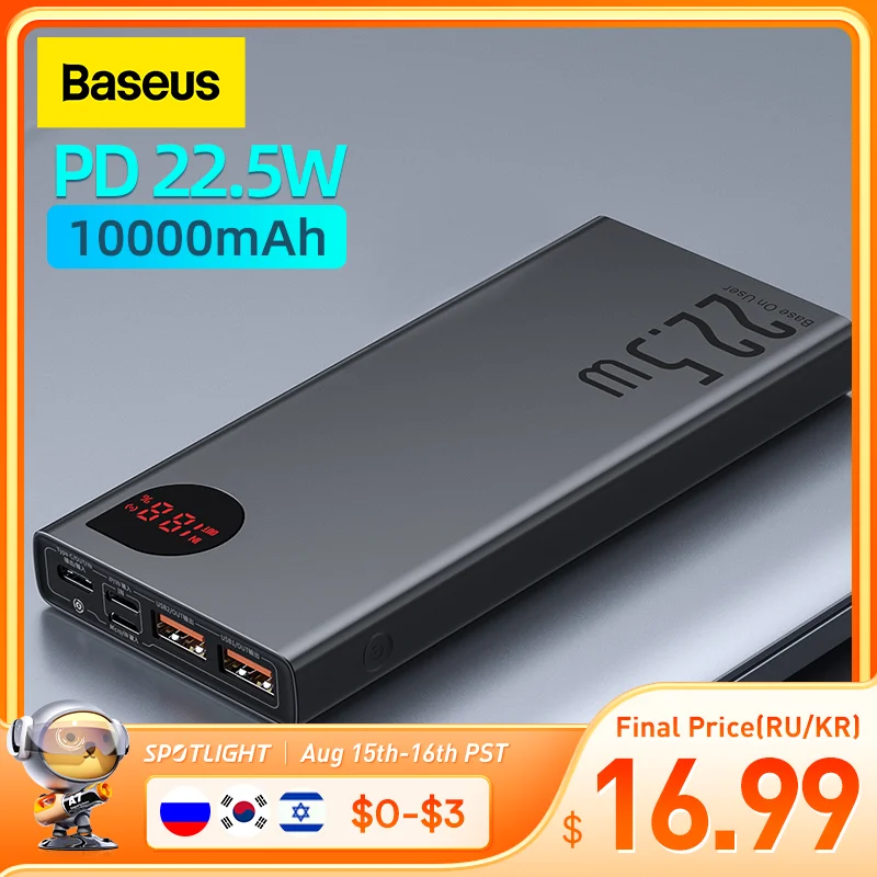 Baseus Power Bank 10000mAh with 20W PD Fast Charging Powerbank Portable Battery Charger PoverBank For iPhone 12Pro Xiaomi Huawei