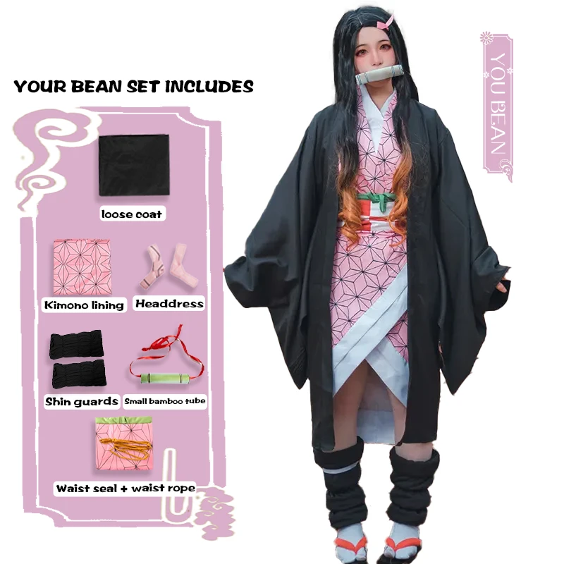 

Anime Adult Kids Demon Slayer Kimetsu no Yaiba Kamado Nezuko Kimono Costume Halloween party cosplay hombre girr gifts